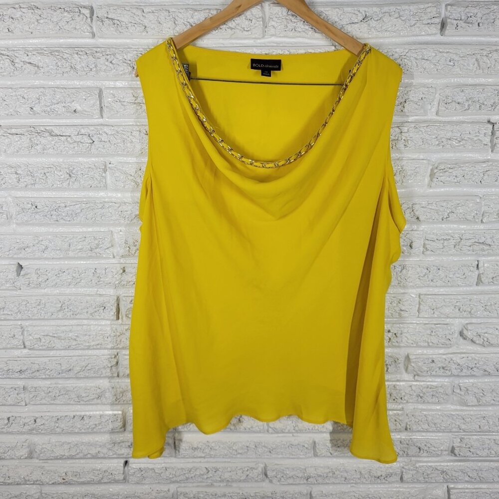 Bold Elements Womens Top 2X Plus Sleeveless Yellow Cowl Chain YEL15E